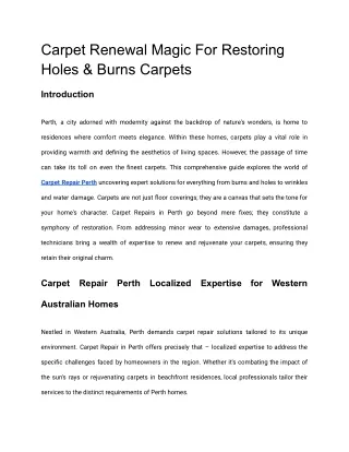 Carpet Renewal Magic For Restoring Holes & Burns Carpets