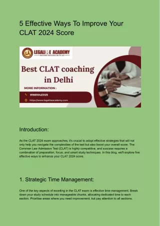 5 Effective Ways To Improve Your CLAT 2024 Score