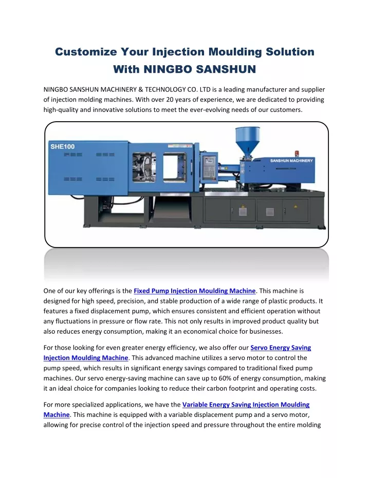 customize your injection moulding solution with