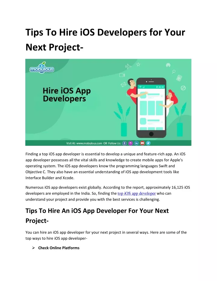 tips to hire ios developers for your next project