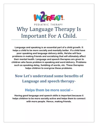 Why Language Therapy Is Important For A Child