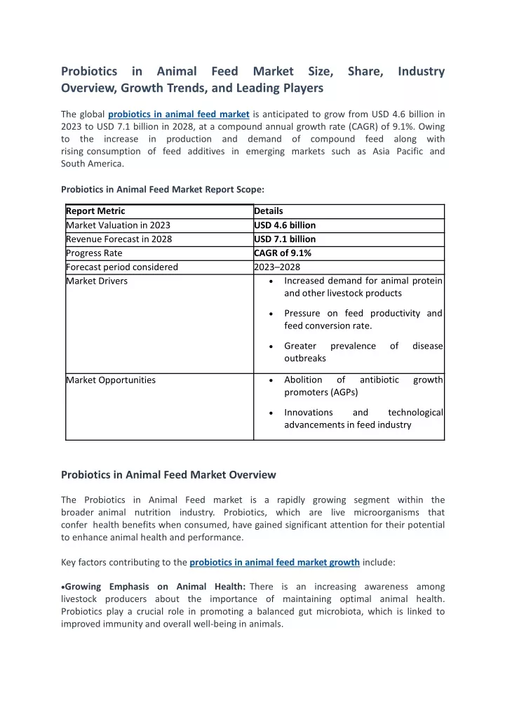 probiotics in animal feed market size share