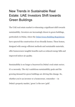 New Trends in Sustainable Real Estate UAE Investors Shift towards Green Buildings