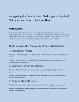 Navigating the Complexities: Challenges in Goodwill Valuation and How to Address