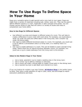 how to use rugs to define space in your home