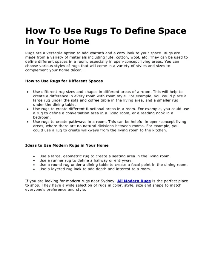 how to use rugs to define space in your home