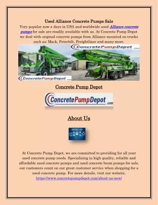 Used Alliance Concrete Pumps , concretepumpdepot