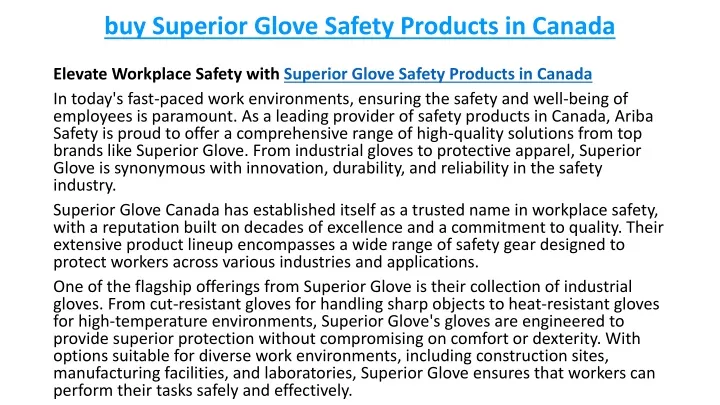 buy superior glove safety products in canada
