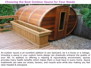 Choosing the Best Outdoor Sauna for Your Needs