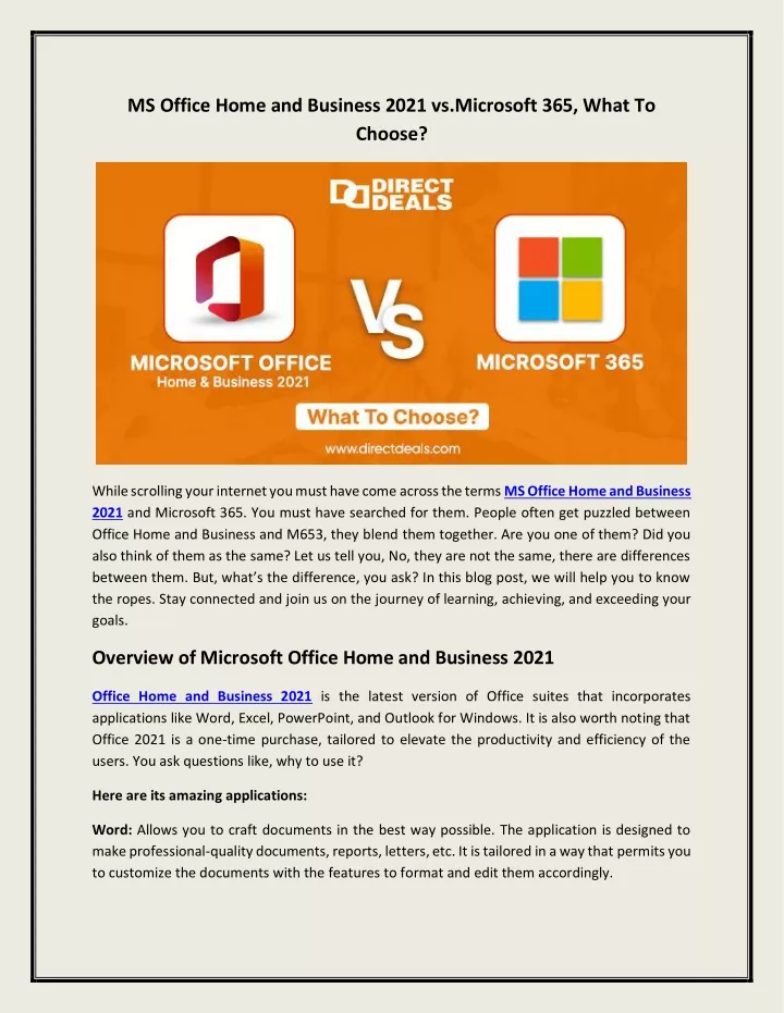 ms office home and business 2021 vs microsoft
