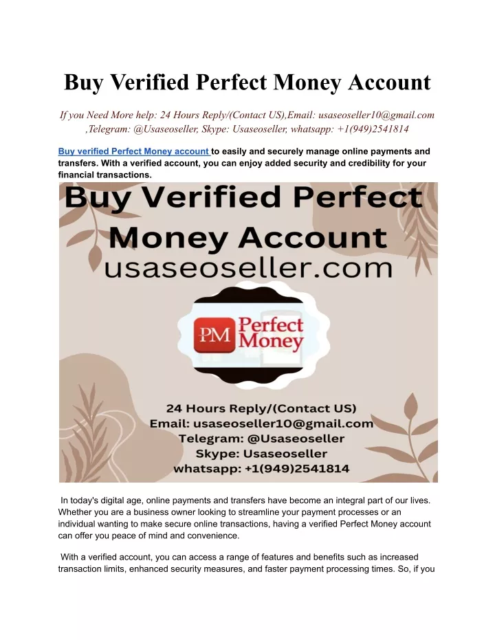 buy verified perfect money account