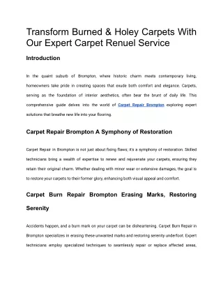 Transform Burned & Holey Carpets With Our Expert Carpet Renuel Service