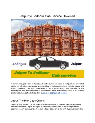 Jaipur to Jodhpur Cab Service