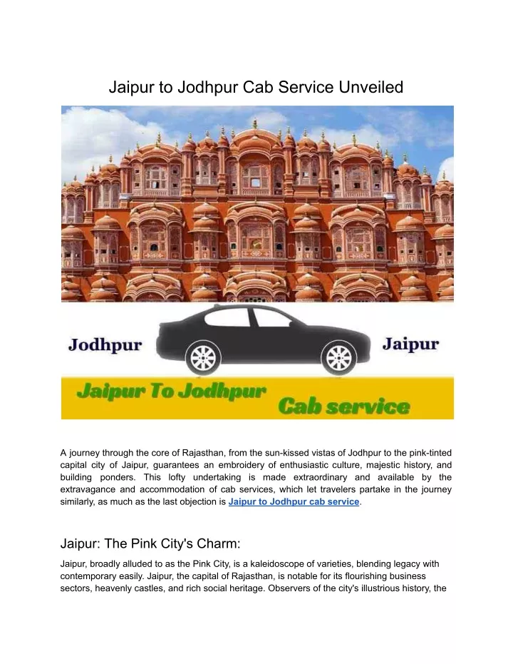 jaipur to jodhpur cab service unveiled