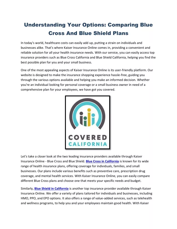understanding your options comparing blue cross