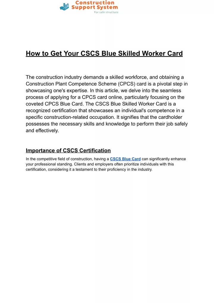 how to get your cscs blue skilled worker card