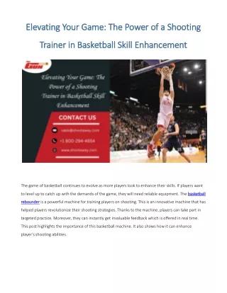 Elevating Your Game: The Power of a Shooting Trainer in Basketball Skill Enhance