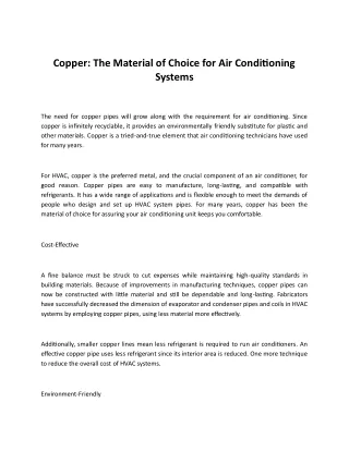 Copper: The Material of Choice for Air Conditioning Systems