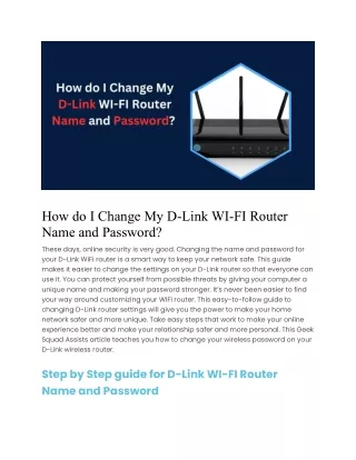 How do I Change My D-Link WI-FI Router Name and Password?