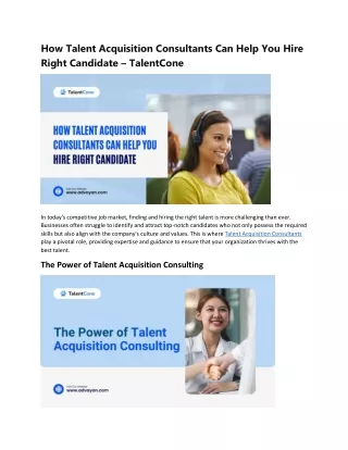 How Talent Acquisition Consultants Can Help You Hire Right Candidate