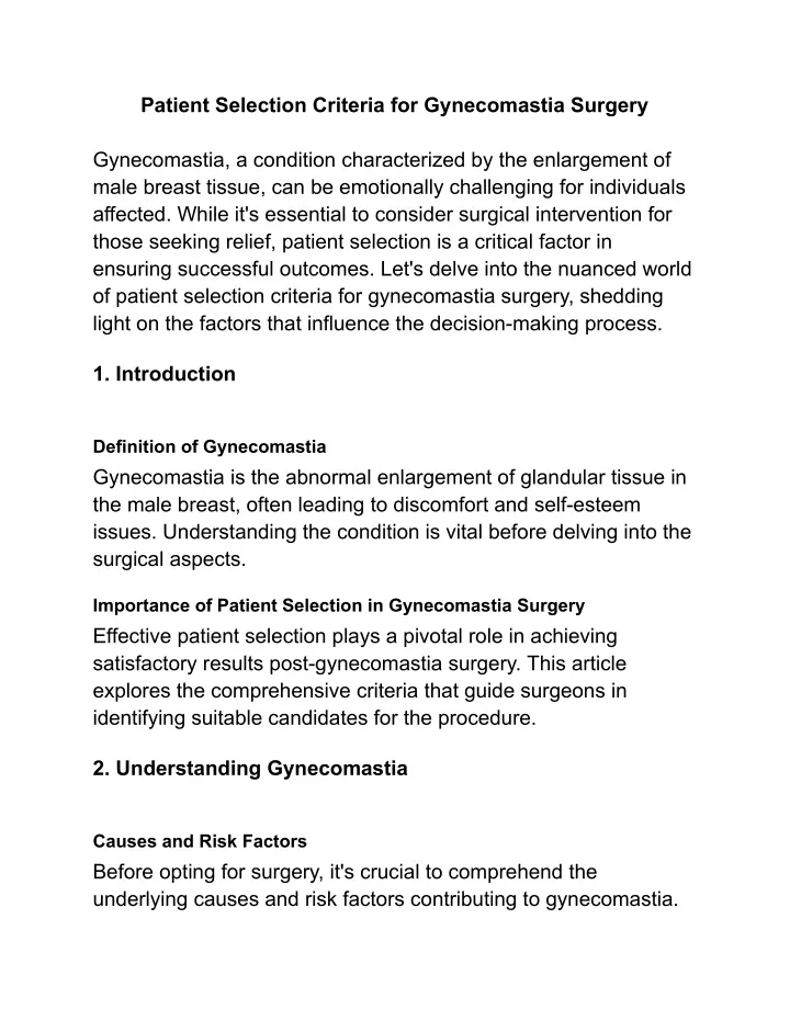 patient selection criteria for gynecomastia