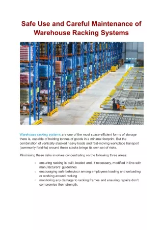 safe use and careful maintenance of warehouse