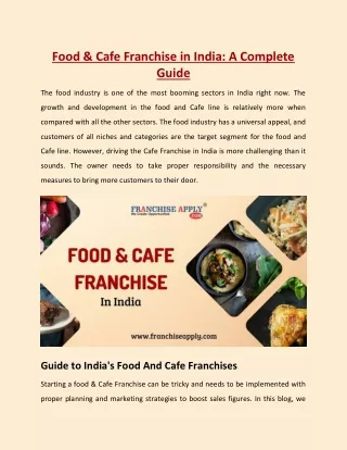 Food & Cafe Franchise in India- A Complete Guide