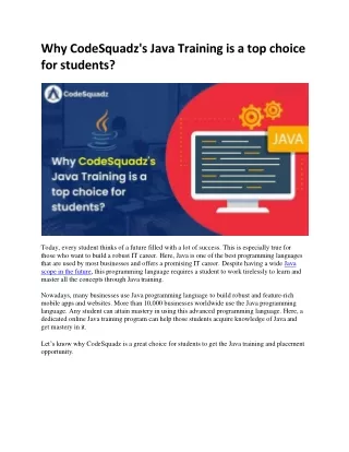 Why CodeSquadz's Java Training is a top choice for students?