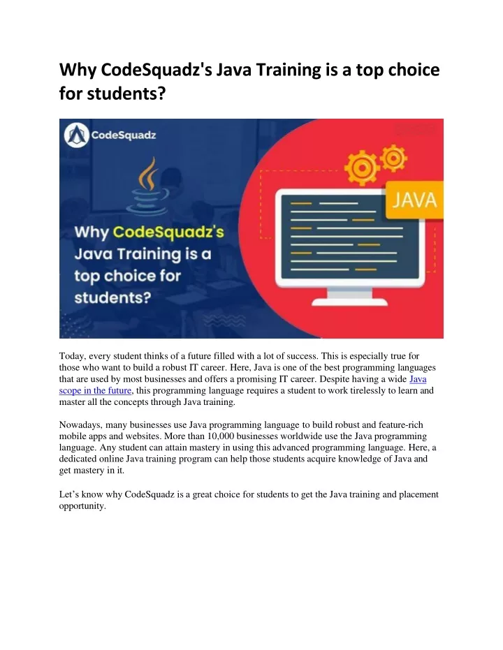 why codesquadz s java training is a top choice for students