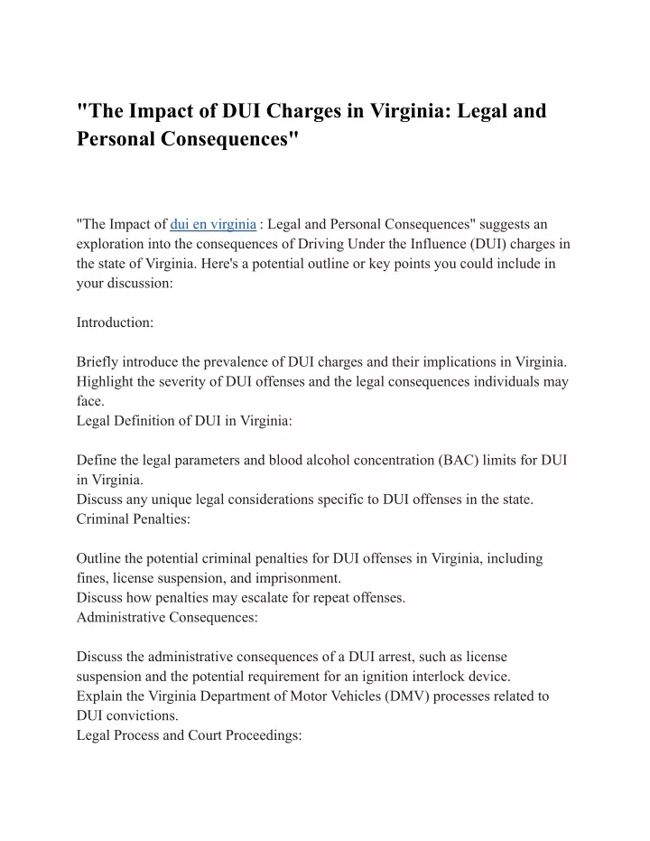the impact of dui charges in virginia legal