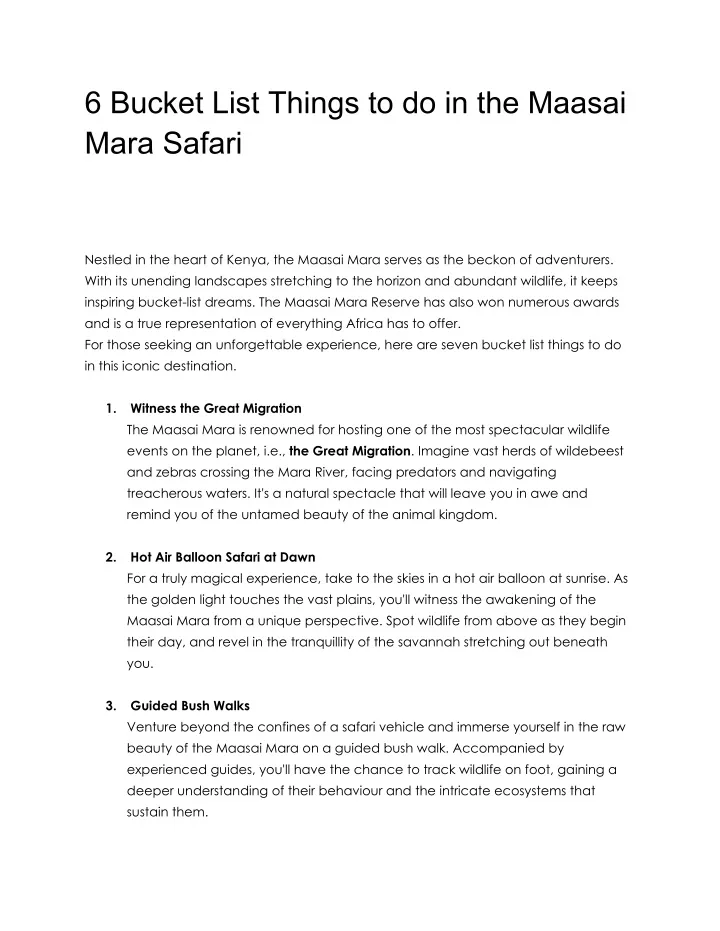 6 bucket list things to do in the maasai mara