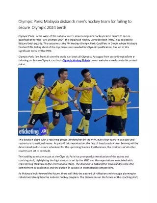 Olympic Paris Malaysia disbands men's hockey team for failing to secure  Olympic 2024 berth