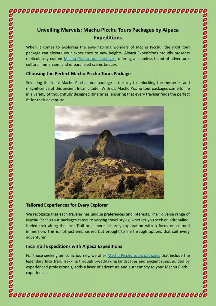 unveiling marvels machu picchu tours packages