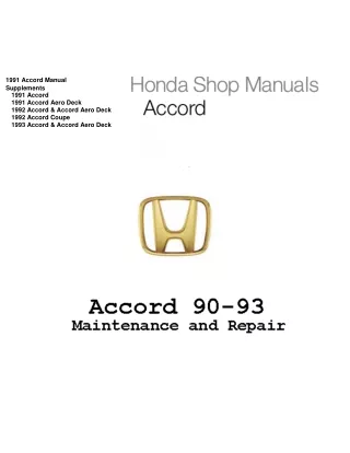 1990 Honda Accord Service Repair Manual