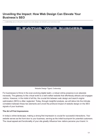 Unveiling the Impact How Web Design Can Elevate Your Businesss SEO