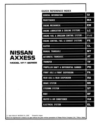 1990 Nissan AXXESS M11 series Service Repair Manual