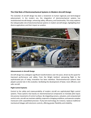 The Vital Role of Electromechanical Systems in Modern Aircraft Design