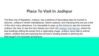 Place To Visit In Jodhpur