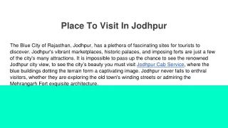 Place To Visit In Jodhpur
