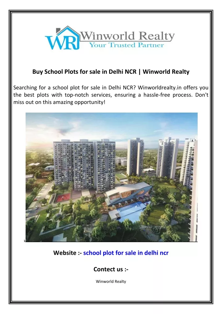 buy school plots for sale in delhi ncr winworld