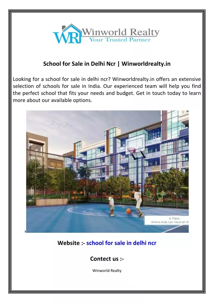 school for sale in delhi ncr winworldrealty in