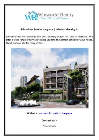 School for Sale in Haryana  Winworldrealty.in