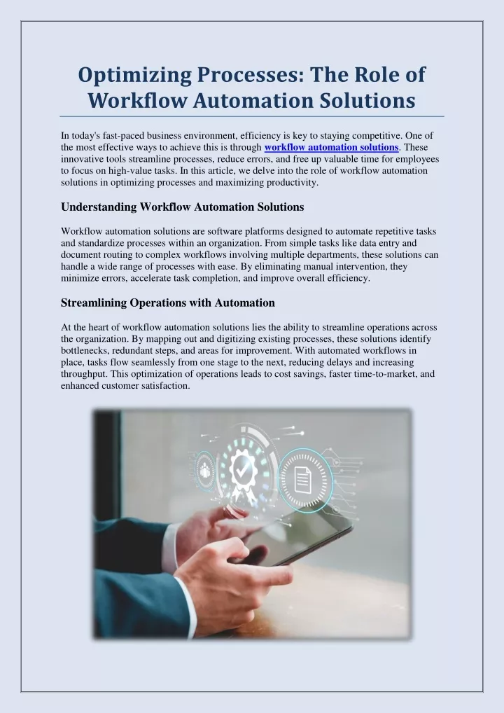 optimizing processes the role of workflow