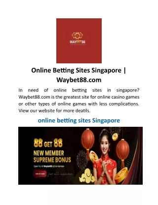 Online Betting Sites Singapore | Waybet88.com