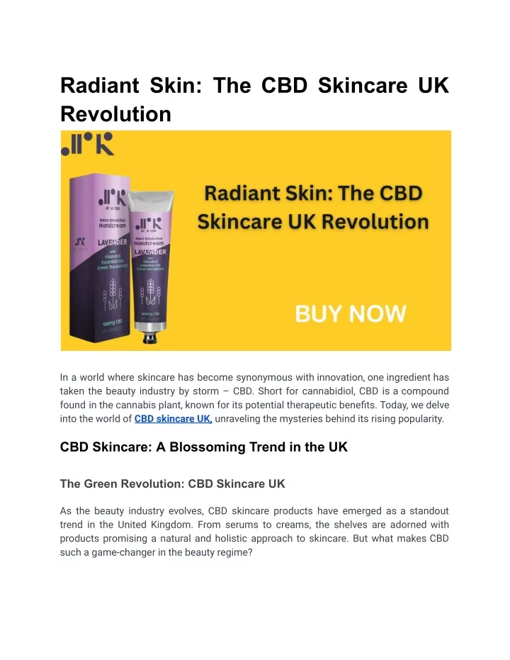 radiant skin the cbd skincare uk revolution