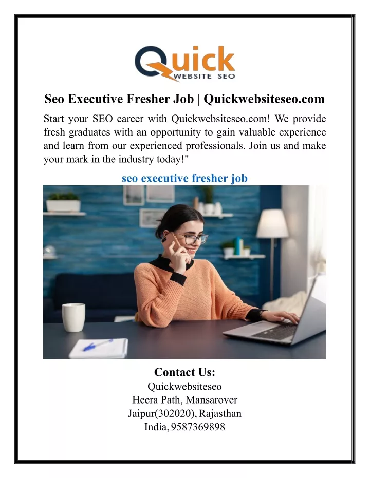 seo executive fresher job quickwebsiteseo com