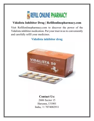 Vidalista Inhibitor Drug | Refillonlinepharmacy.com