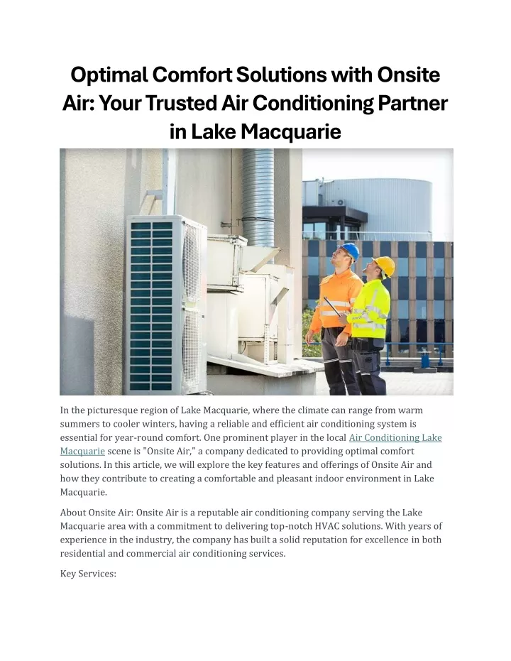 optimal comfort solutions with onsite air your