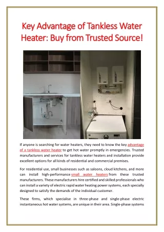 Key Advantage of Tankless Water Heater: Buy from Trusted Source!