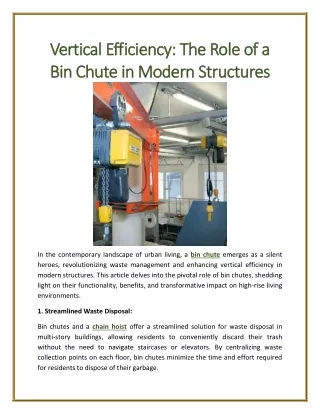 Vertical Efficiency: The Role of a Bin Chute in Modern Structures